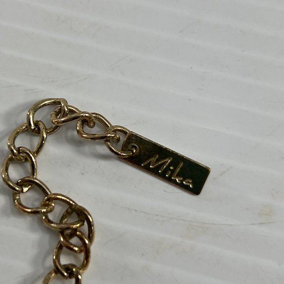 Mika Chunky Bib Necklace 20" Gold Tone Pale Pink Orange Statement - Picture 5 of 8